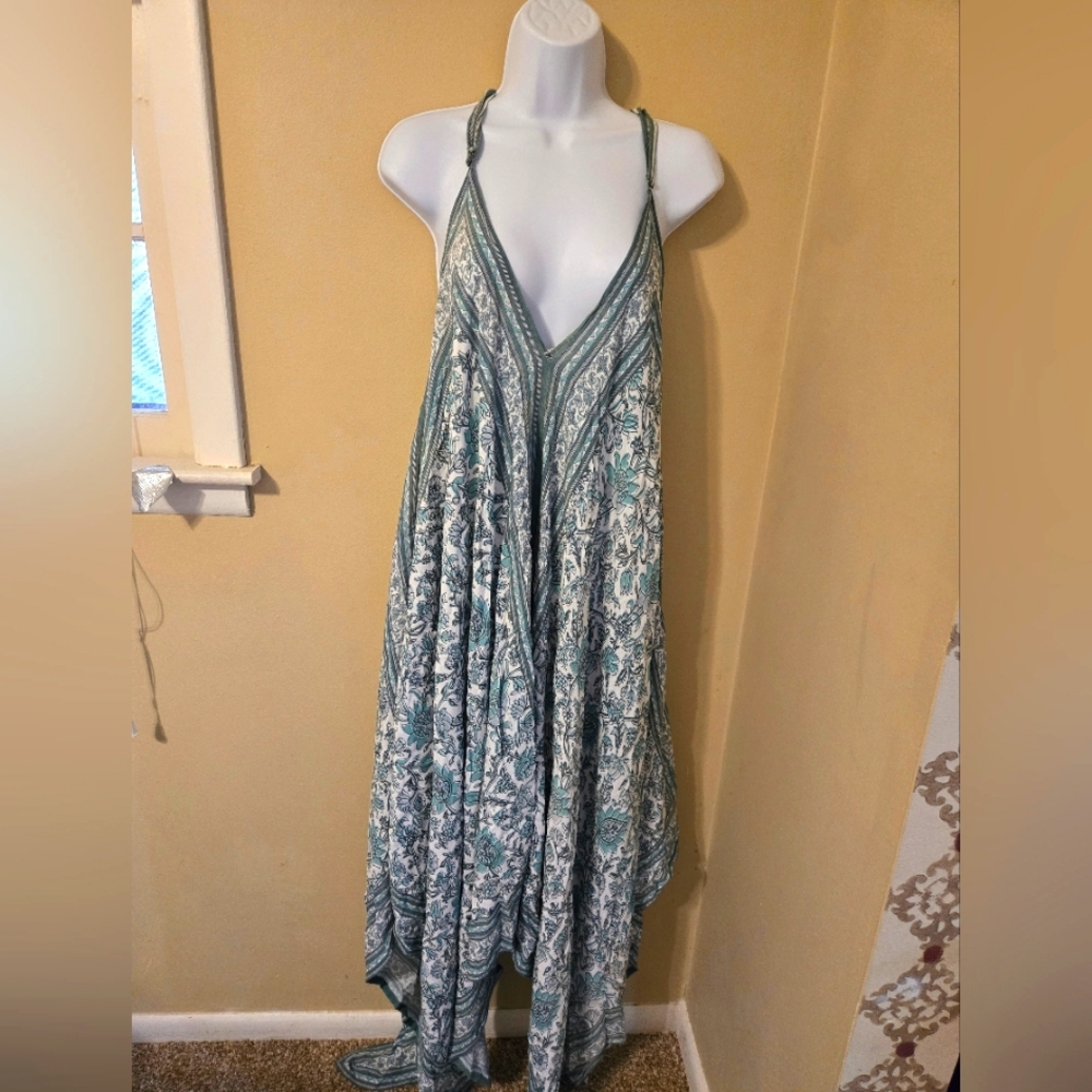 Teal and white Hankerchief dress